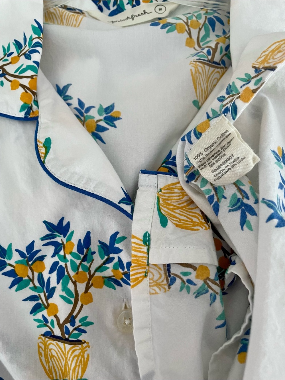Printfesh Pajamas M Button Top Pants Lemon Tree Potted Plant Print 2 Piece SET - Picture 5 of 16